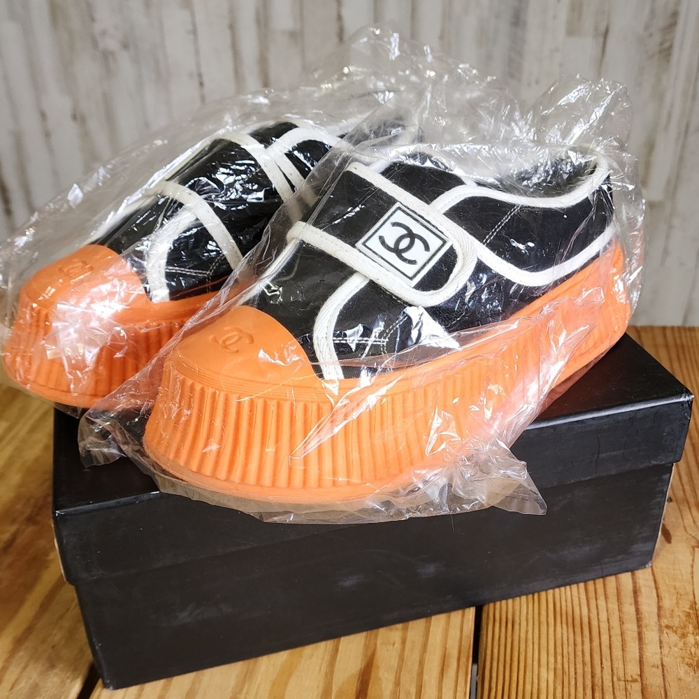 Chanel Women's Black and Orange Sneakers